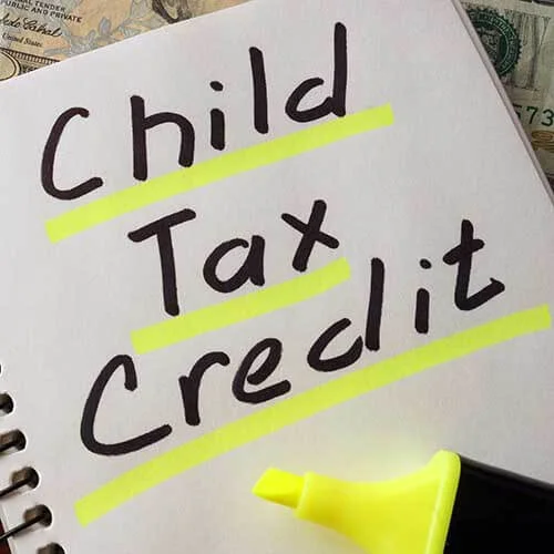 notebook with child tax credit highlighted