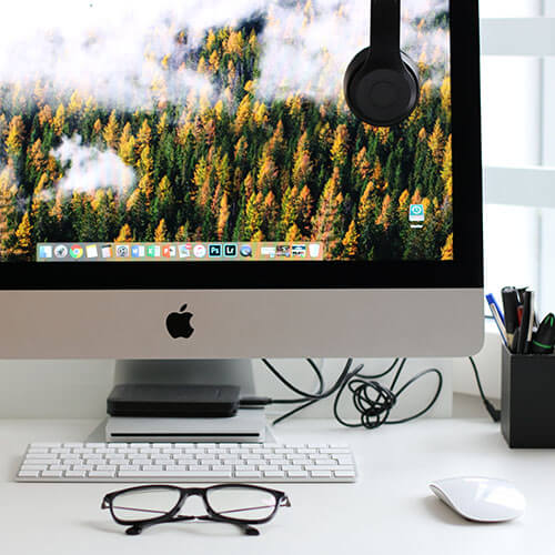 computer and keyboard on desk